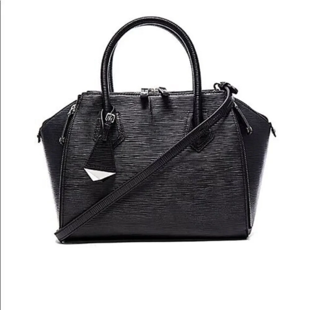 REBECCA MINKOFF BLACK LEATHER SATCHEL BAG